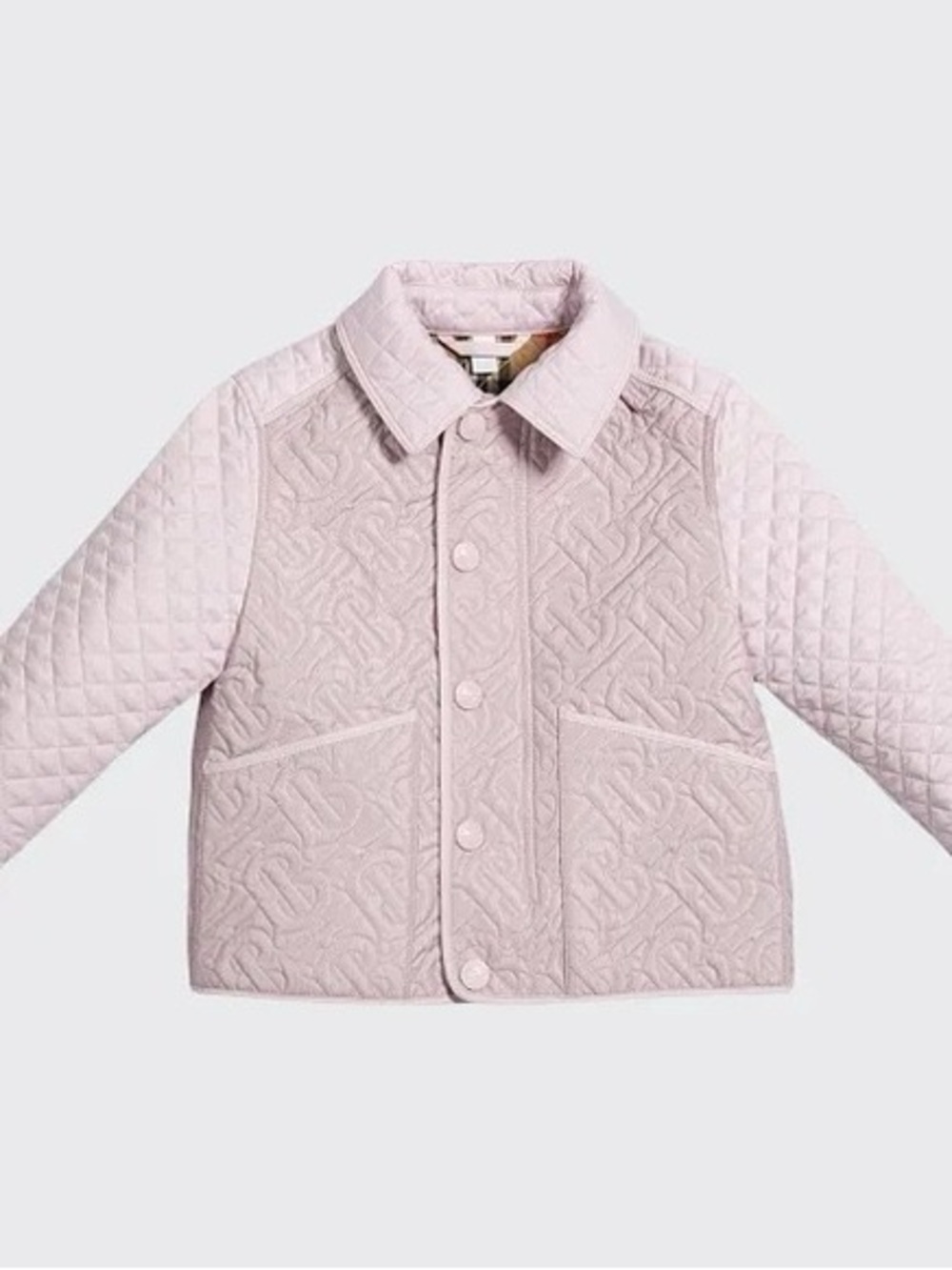 Burberry Girls' Quilted Pale Pink Button-Up Jacket